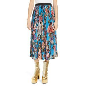 Dries Van Noten Saram Floral Pleated Midi Skirt Blue 36 2-4 New Nwt Women's Maxi